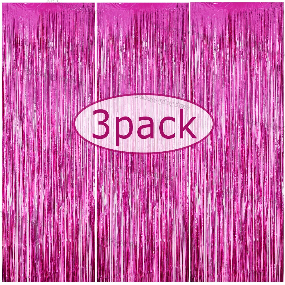 3-Pack Metallic Foil Tinsel Fringe Curtains | Glitter Party Backdrop for Bachelorette, Bridal Shower & Wedding Décor