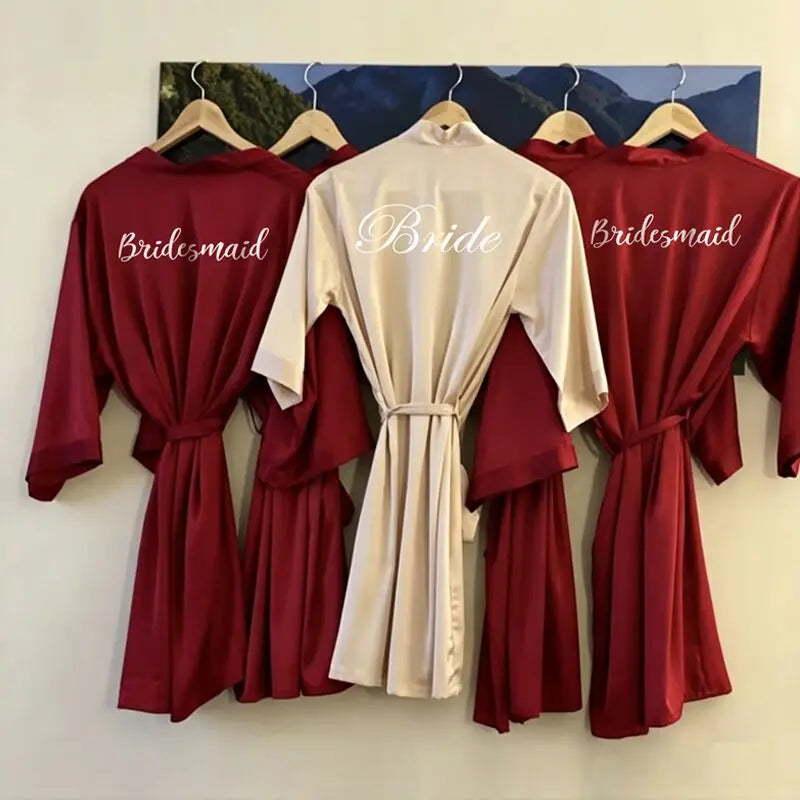 Satin "Team Bride" Kimono Robe | Mini Bridal Party Bathrobe with White Lettering