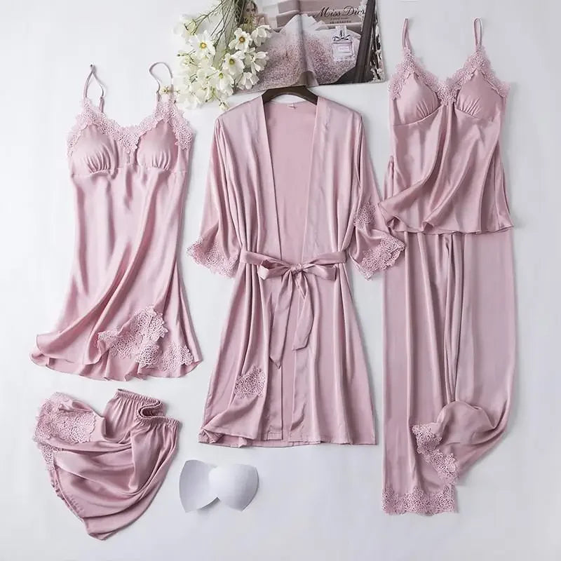 Bridal Satin Pajama Set – 5-Piece Bride Robe, Nightgown & Sleepwear Collection