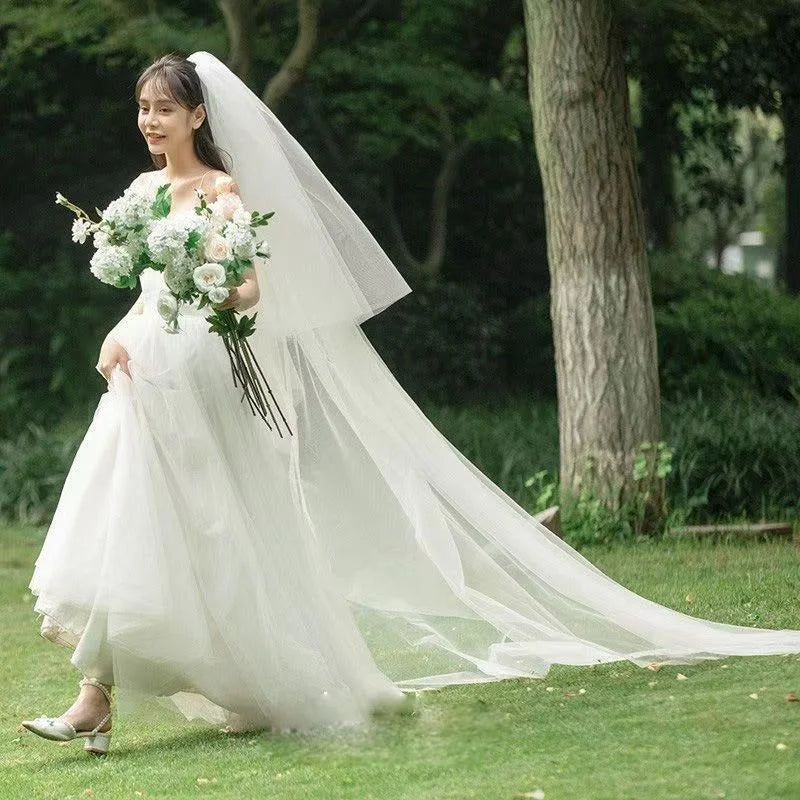 3-Meter Bridal Veil | Two-Layer Cut Edge | Snow White & Off White