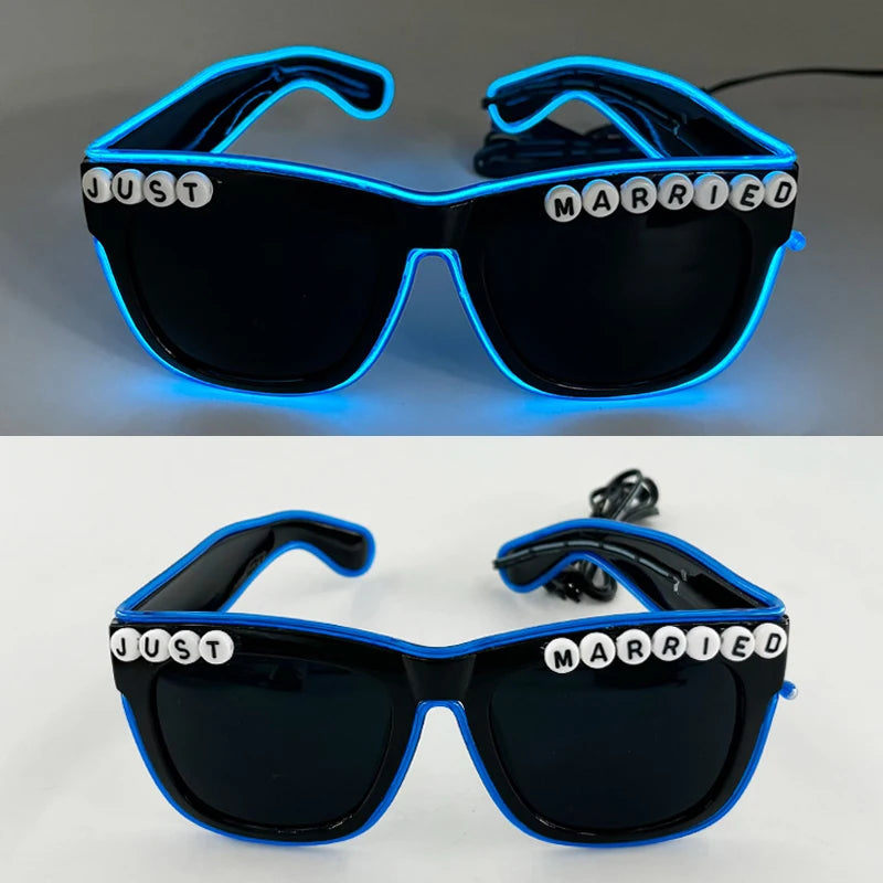 LED Glowing "Just Married" Heart Glasses – Bridal Party & Wedding Celebration Novelty Sunglasses