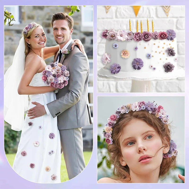 Purple Silk Rose Flower Heads – Set of 20 | Wedding & Bridal DIY Décor