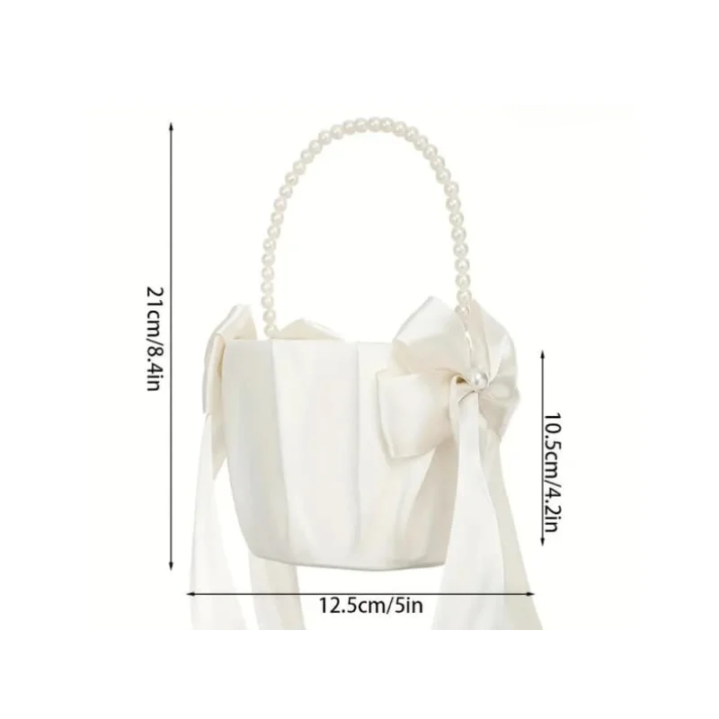 Wedding Ring Bearer Pillow & Flower Girl Basket — Ivory Satin with Pearl & Bow Ceremony Decor