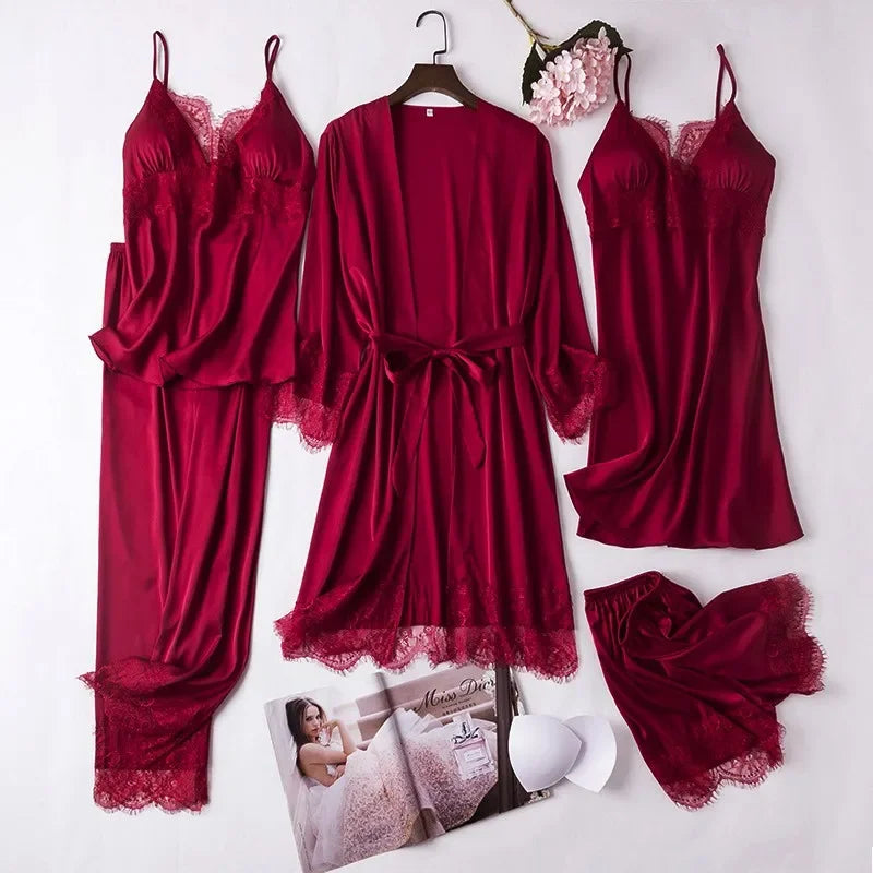Bridal Satin Pajama Set – 5-Piece Bride Robe, Nightgown & Sleepwear Collection