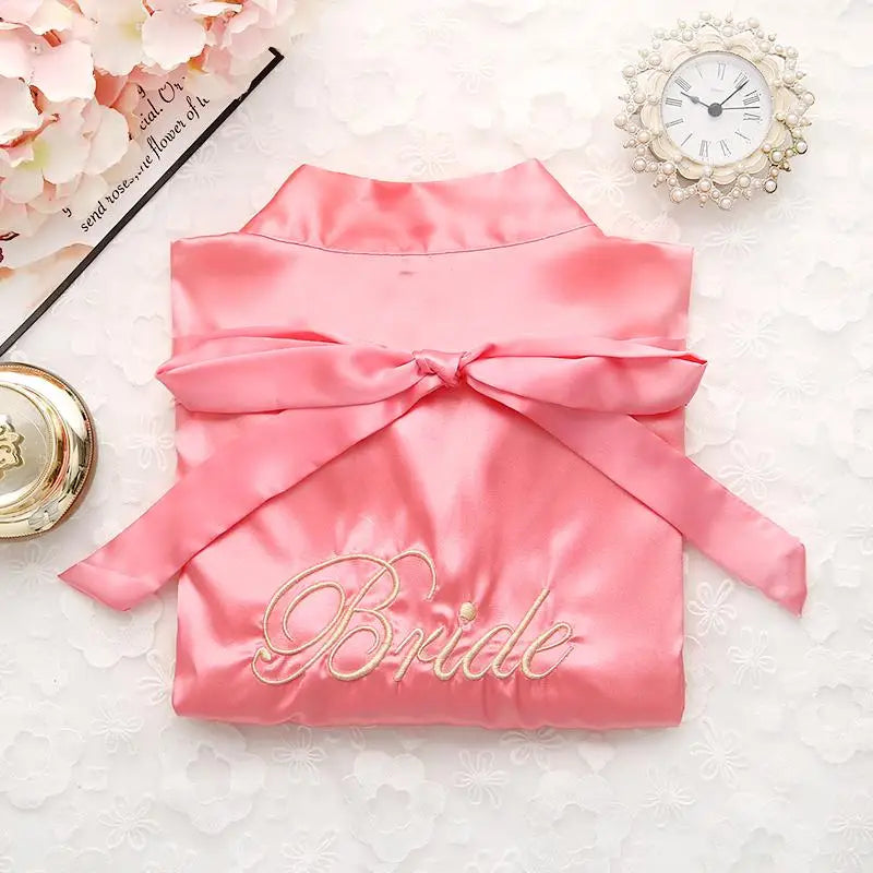 Bridal Party Satin Kimono Robe – Embroidered “Bride” & “Bridesmaid” Wedding Sleepwear