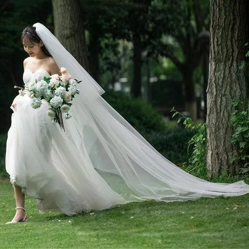 3-Meter Bridal Veil | Two-Layer Cut Edge | Snow White & Off White