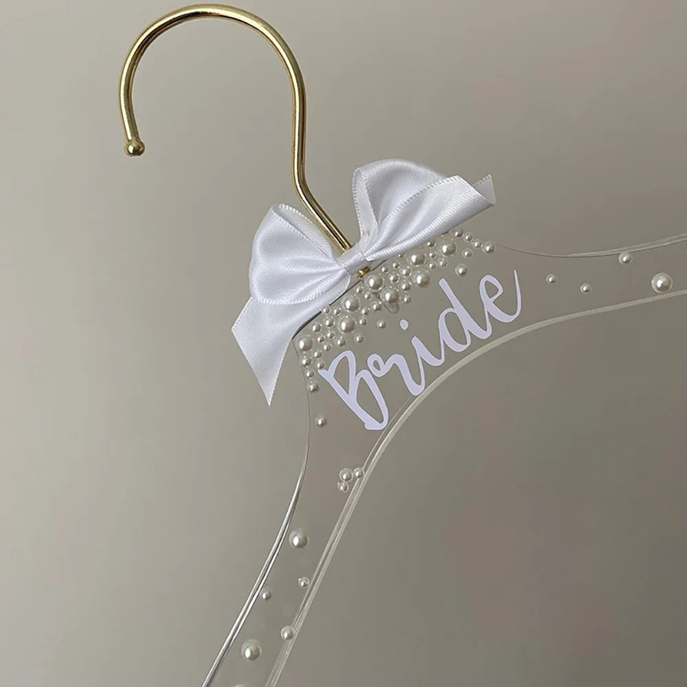 Bridal Acrylic Dress Hanger with Pearls & Bow — Wedding Day Keepsake Gift