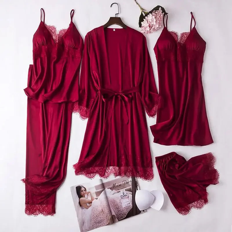 Bridal Satin Pajama Set – 5-Piece Bride Robe, Nightgown & Sleepwear Collection