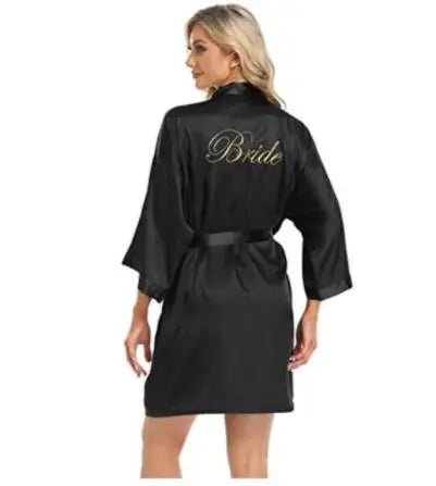 Floral Kimono Bridesmaid Robe | Short Satin Bridal Dressing Gown
