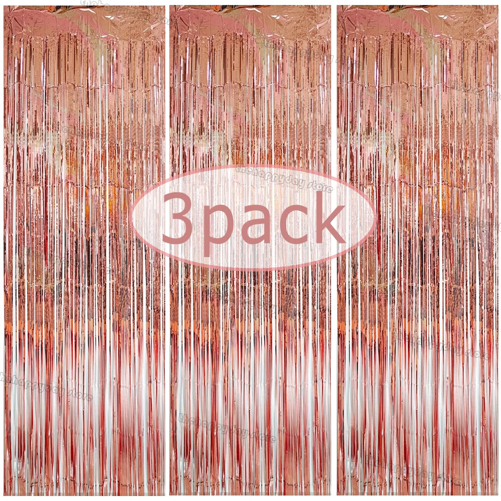 3-Pack Metallic Foil Tinsel Fringe Curtains | Glitter Party Backdrop for Bachelorette, Bridal Shower & Wedding Décor