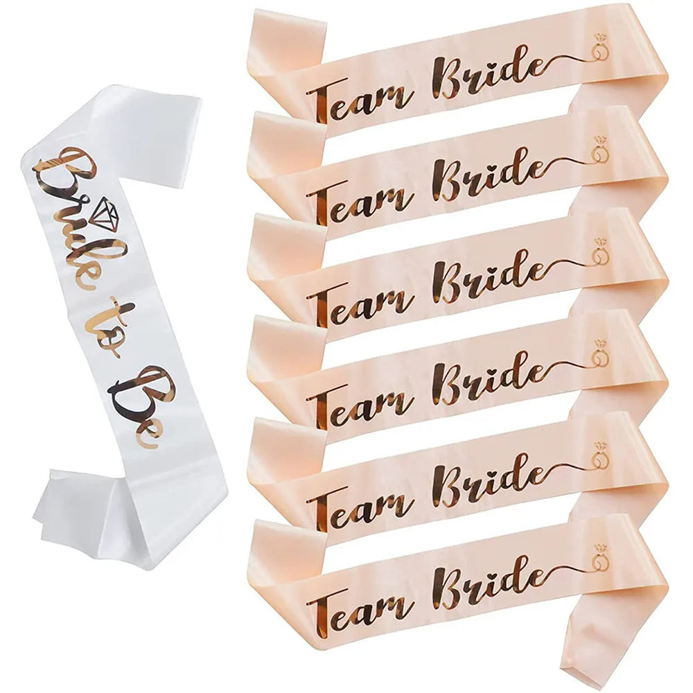 1Set Rose Gold Team Bride To Be Satin Sash Bachelorette Party Decoration Girls Hen Party Wedding Bridal Shower Decor Supplies