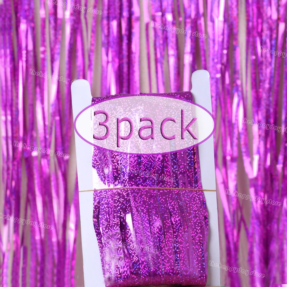 3-Pack Metallic Foil Tinsel Fringe Curtains | Glitter Party Backdrop for Bachelorette, Bridal Shower & Wedding Décor