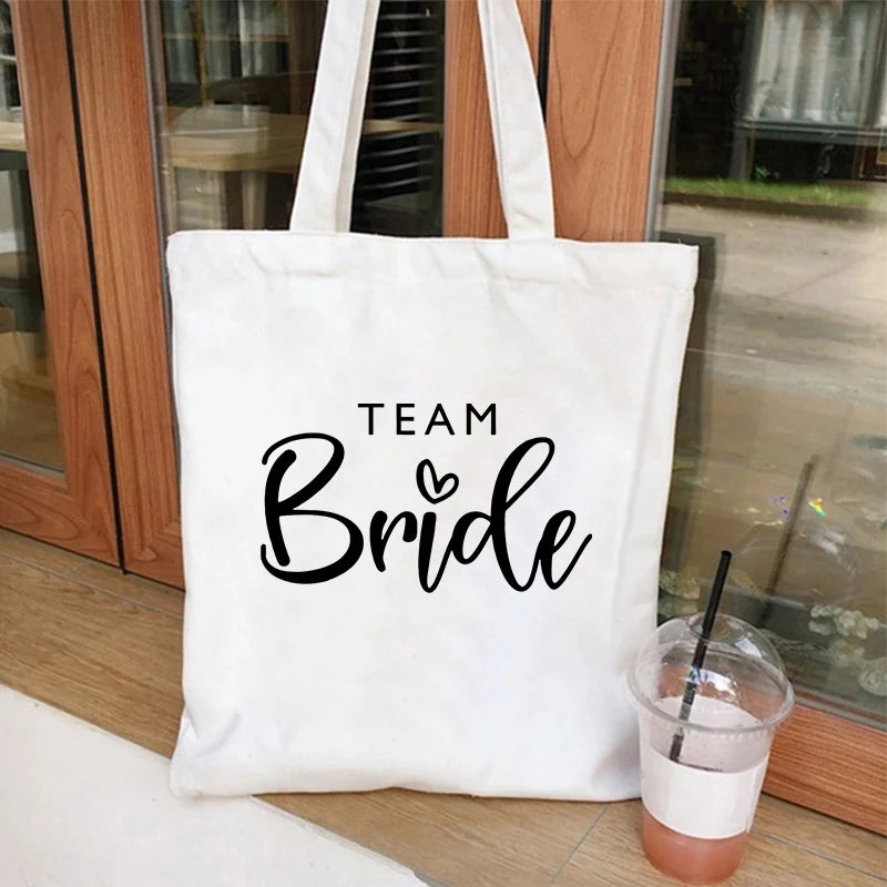 "Team Bride" Canvas Tote Bag | Bachelorette Party Shoulder Bag for Bridesmaids