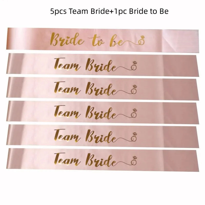 1Set Rose Gold Team Bride To Be Satin Sash Bachelorette Party Decoration Girls Hen Party Wedding Bridal Shower Decor Supplies