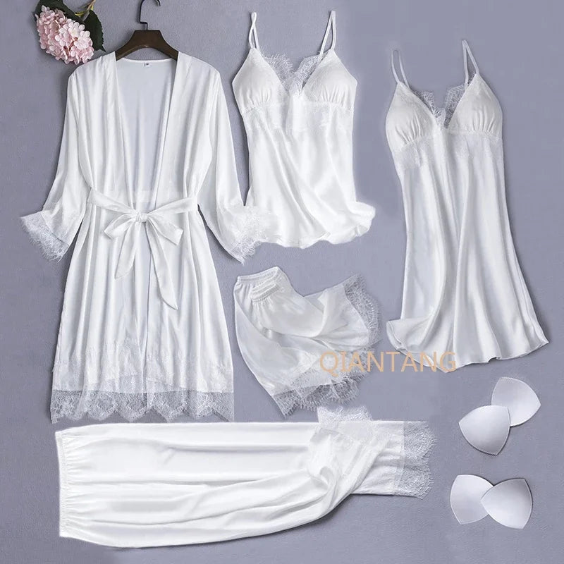 Bridal Satin Pajama Set – 5-Piece Bride Robe, Nightgown & Sleepwear Collection