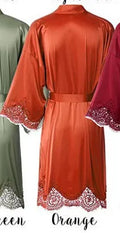 Lace-Trim Satin Bridal Robe | Long Kimono Dressing Gown for Brides & Bridesmaids