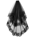 Two-Layer Lace Bridal Veil with Comb | White & Black Wedding Veil | Short Bridal Hair Accessory