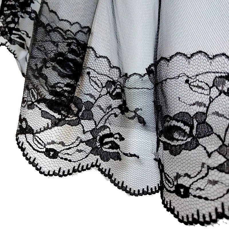 Two-Layer Lace Bridal Veil with Comb | White & Black Wedding Veil | Short Bridal Hair Accessory