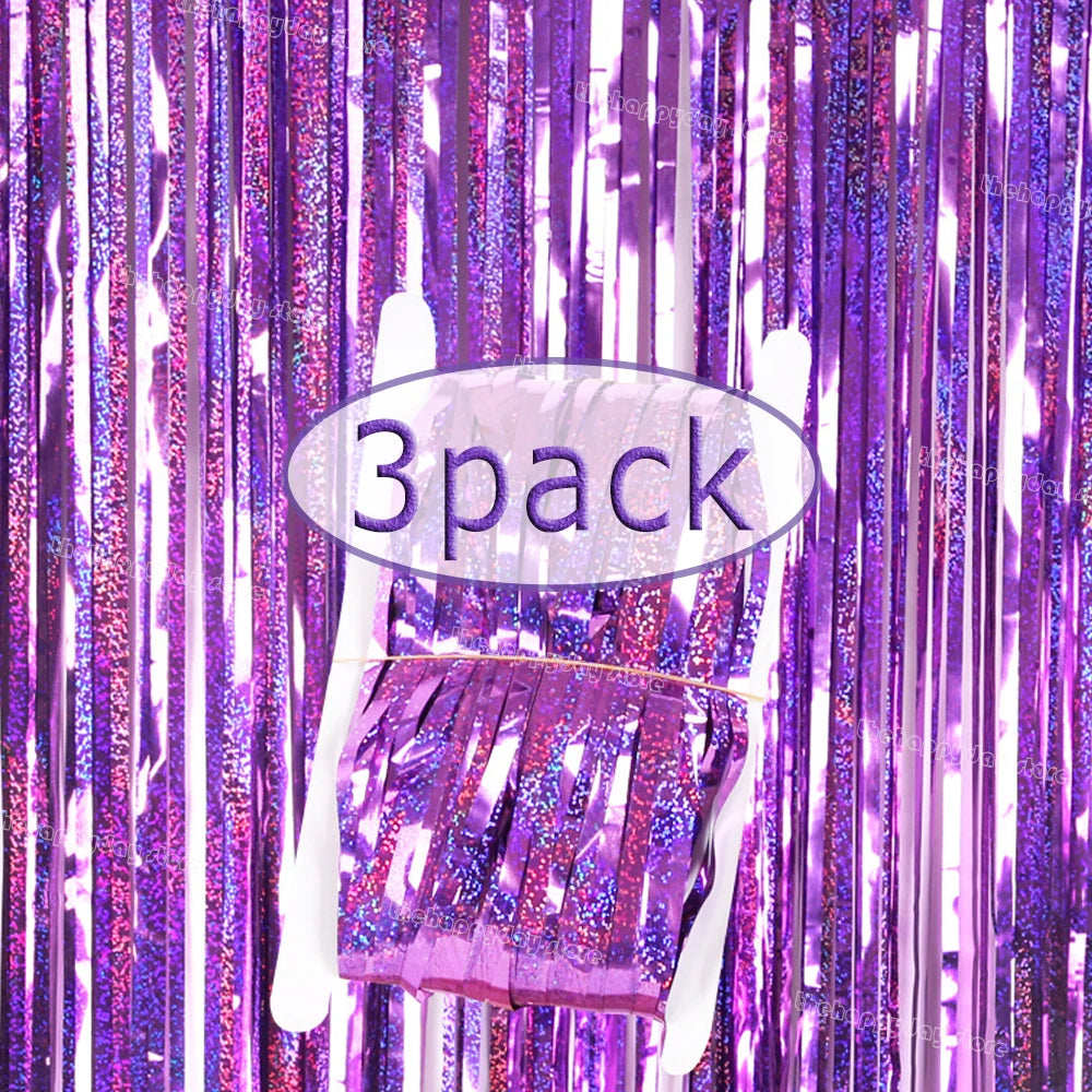 3-Pack Metallic Foil Tinsel Fringe Curtains | Glitter Party Backdrop for Bachelorette, Bridal Shower & Wedding Décor