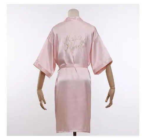 Floral Kimono Bridesmaid Robe | Short Satin Bridal Dressing Gown