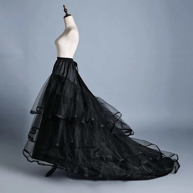 Bridal Crinoline Petticoat Underskirt | 2-Hoop Chapel Train | White & Black