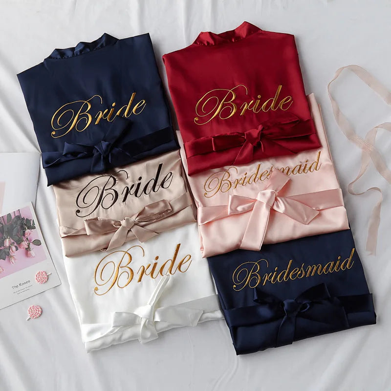 Floral Kimono Bridesmaid Robe | Short Satin Bridal Dressing Gown
