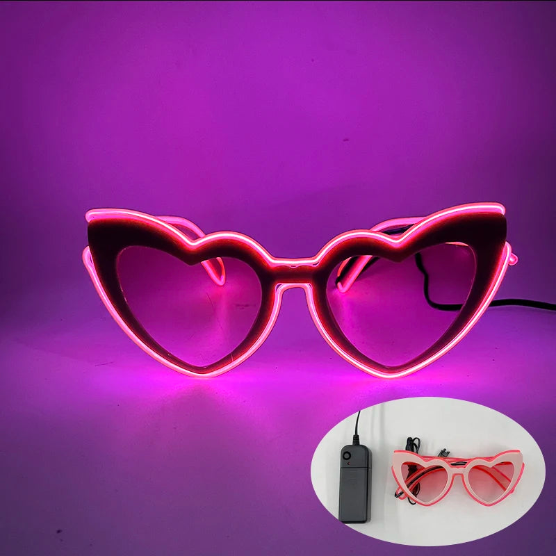 LED Glowing "Just Married" Heart Glasses – Bridal Party & Wedding Celebration Novelty Sunglasses