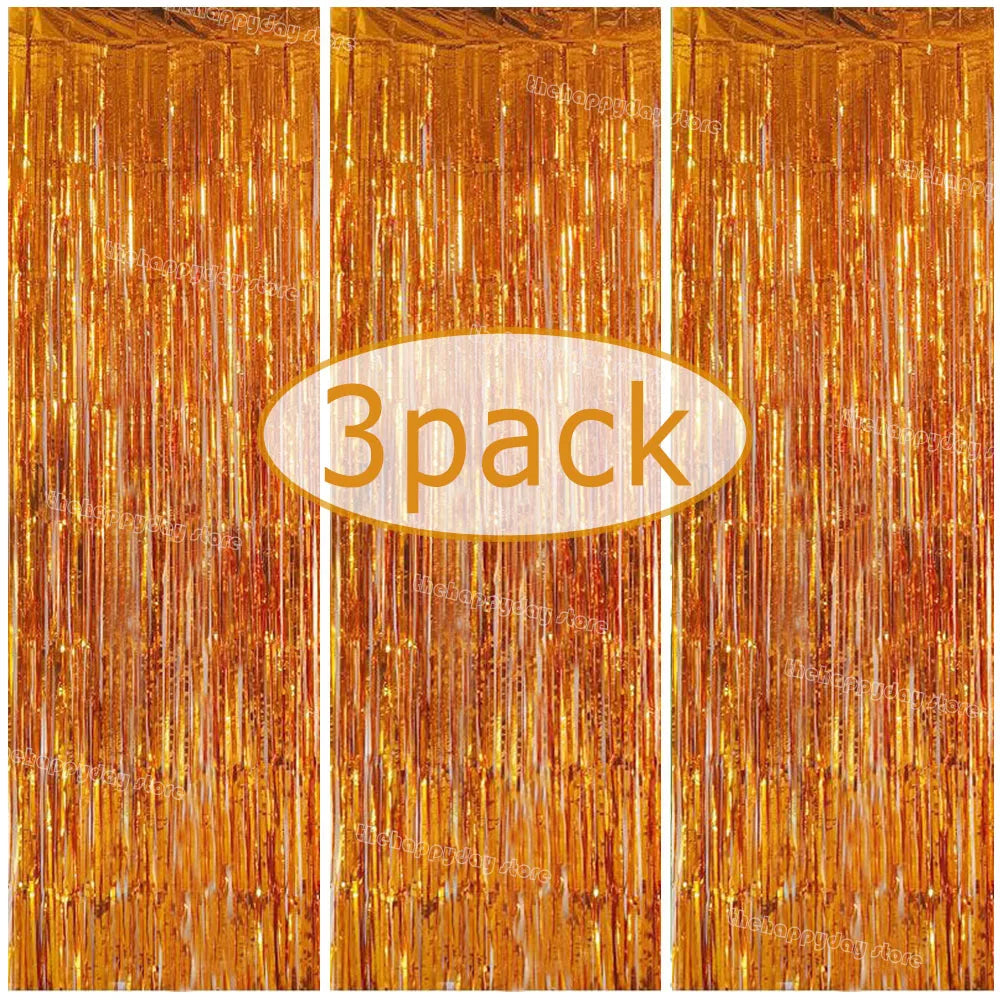 3-Pack Metallic Foil Tinsel Fringe Curtains | Glitter Party Backdrop for Bachelorette, Bridal Shower & Wedding Décor