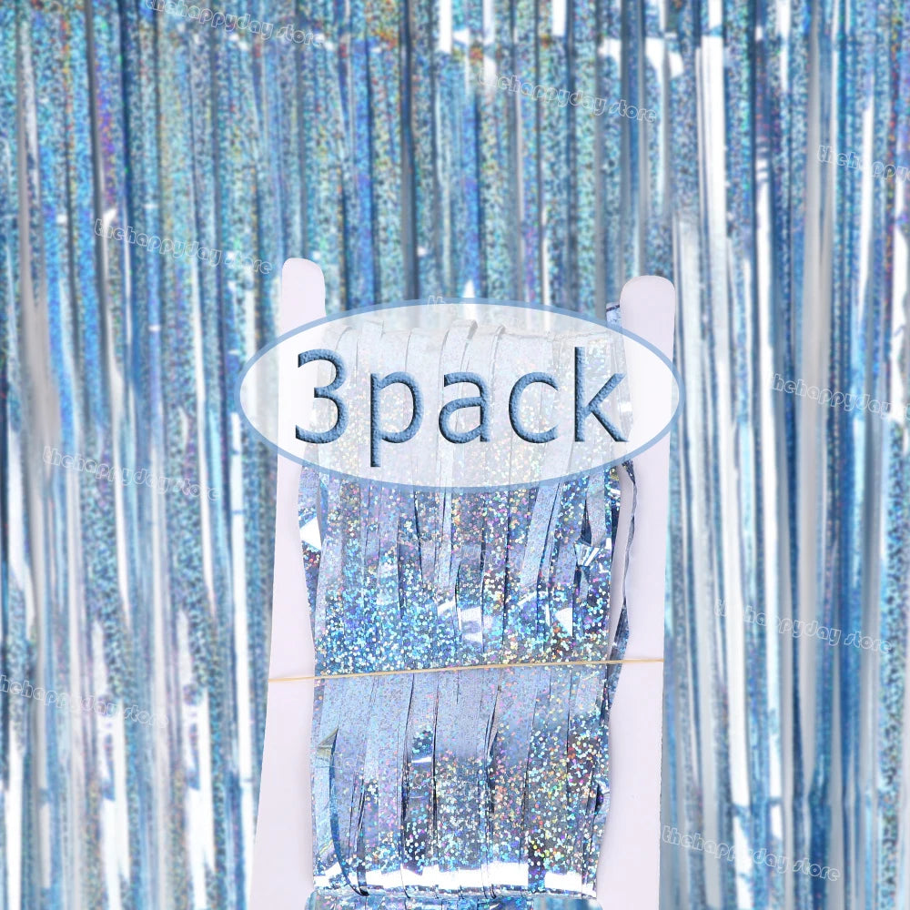 3-Pack Metallic Foil Tinsel Fringe Curtains | Glitter Party Backdrop for Bachelorette, Bridal Shower & Wedding Décor