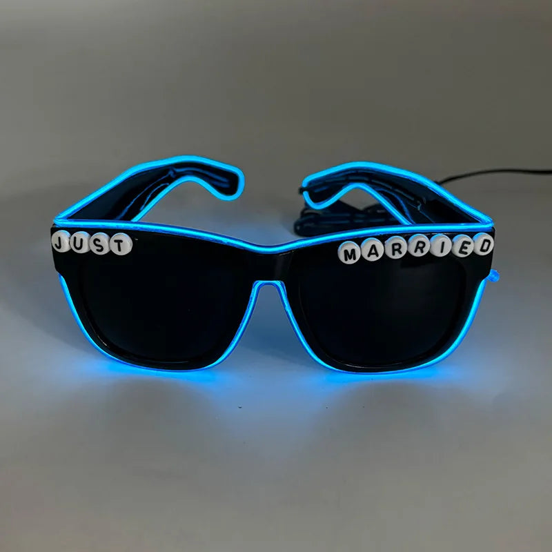 LED Glowing "Just Married" Heart Glasses – Bridal Party & Wedding Celebration Novelty Sunglasses