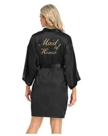 Floral Kimono Bridesmaid Robe | Short Satin Bridal Dressing Gown