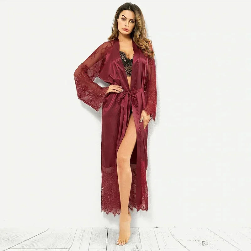 Satin Kimono Bridesmaid Robe | Long Ankle-Length Bridal Party Robe