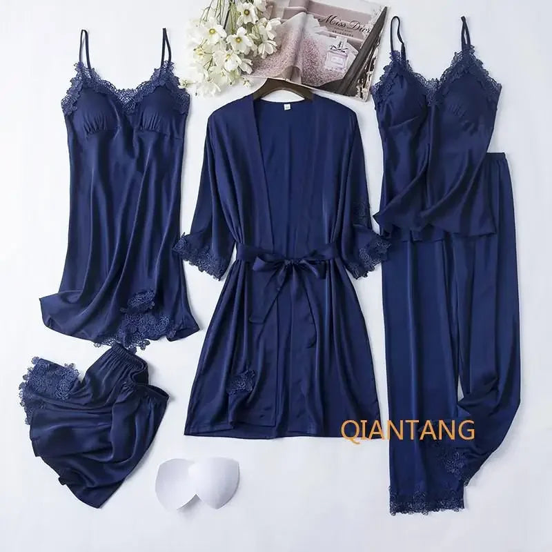 Bridal Satin Pajama Set – 5-Piece Bride Robe, Nightgown & Sleepwear Collection