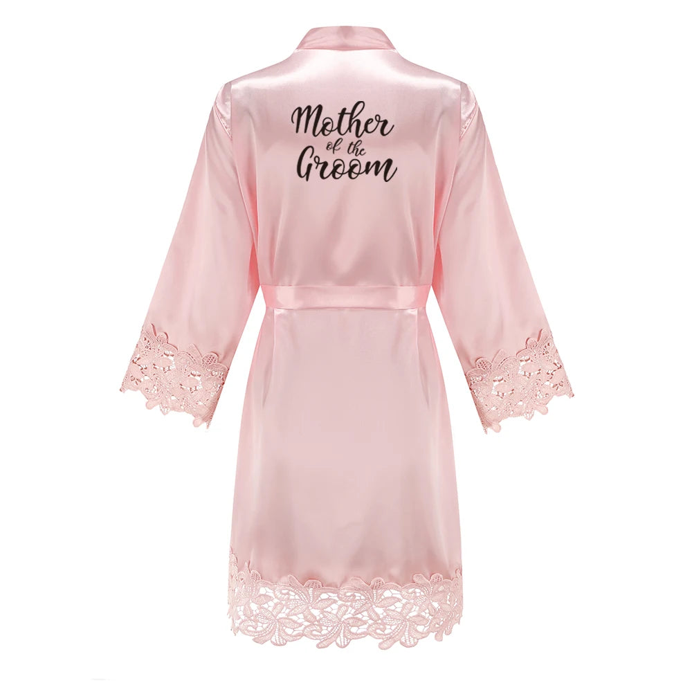 Rose Gold Satin Lace Bridesmaid Robe | Elegant Dressing Gown for Bride & Wedding Party — Bachelorette Gift