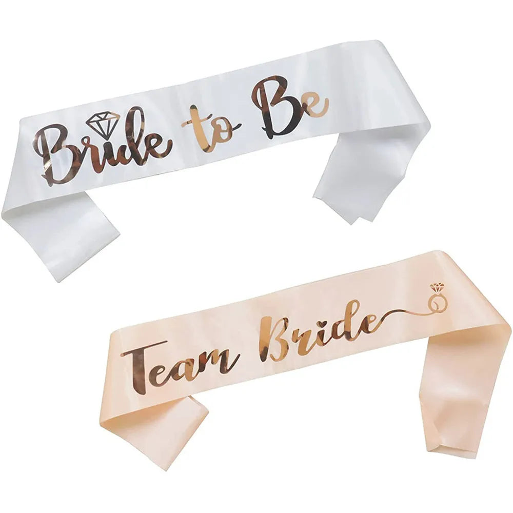 1Set Rose Gold Team Bride To Be Satin Sash Bachelorette Party Decoration Girls Hen Party Wedding Bridal Shower Decor Supplies