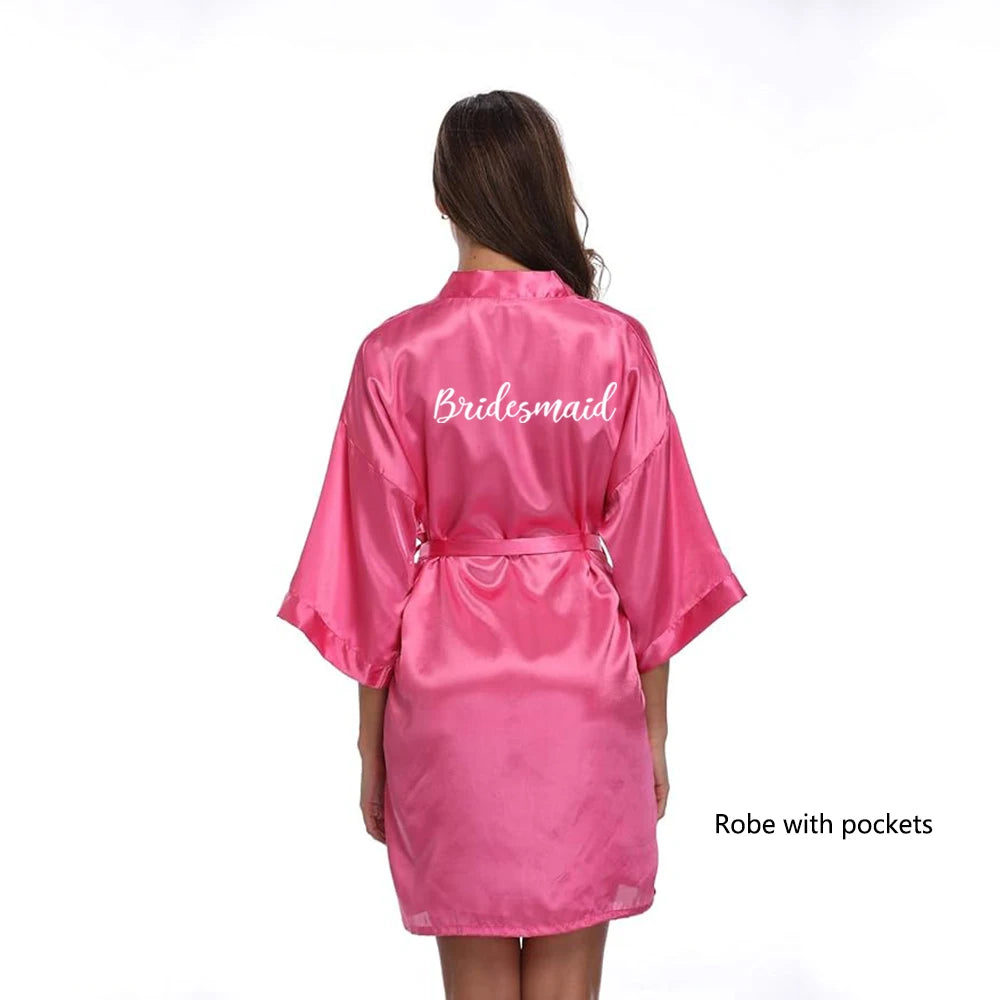Satin "Team Bride" Kimono Robe | Mini Bridal Party Bathrobe with White Lettering