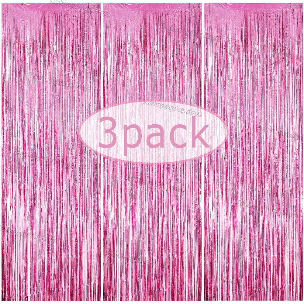 3-Pack Metallic Foil Tinsel Fringe Curtains | Glitter Party Backdrop for Bachelorette, Bridal Shower & Wedding Décor
