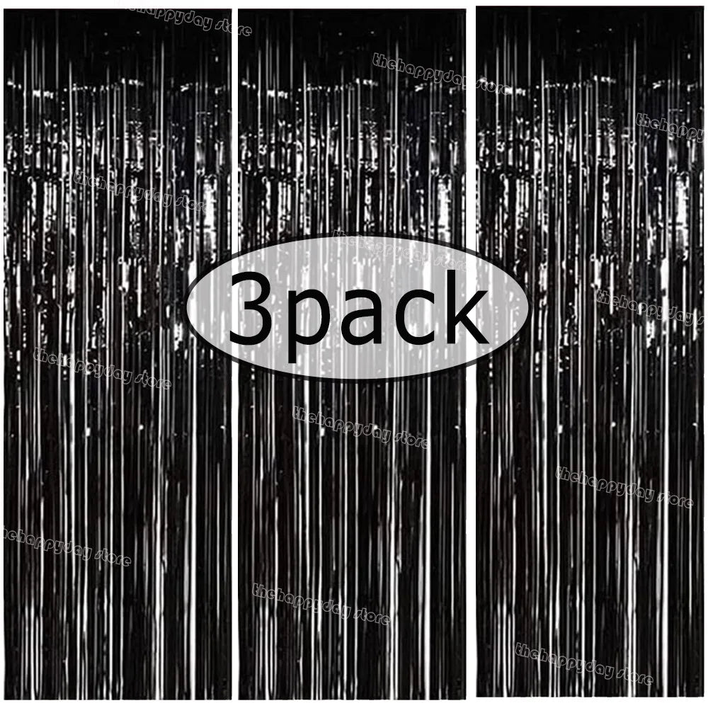 3-Pack Metallic Foil Tinsel Fringe Curtains | Glitter Party Backdrop for Bachelorette, Bridal Shower & Wedding Décor