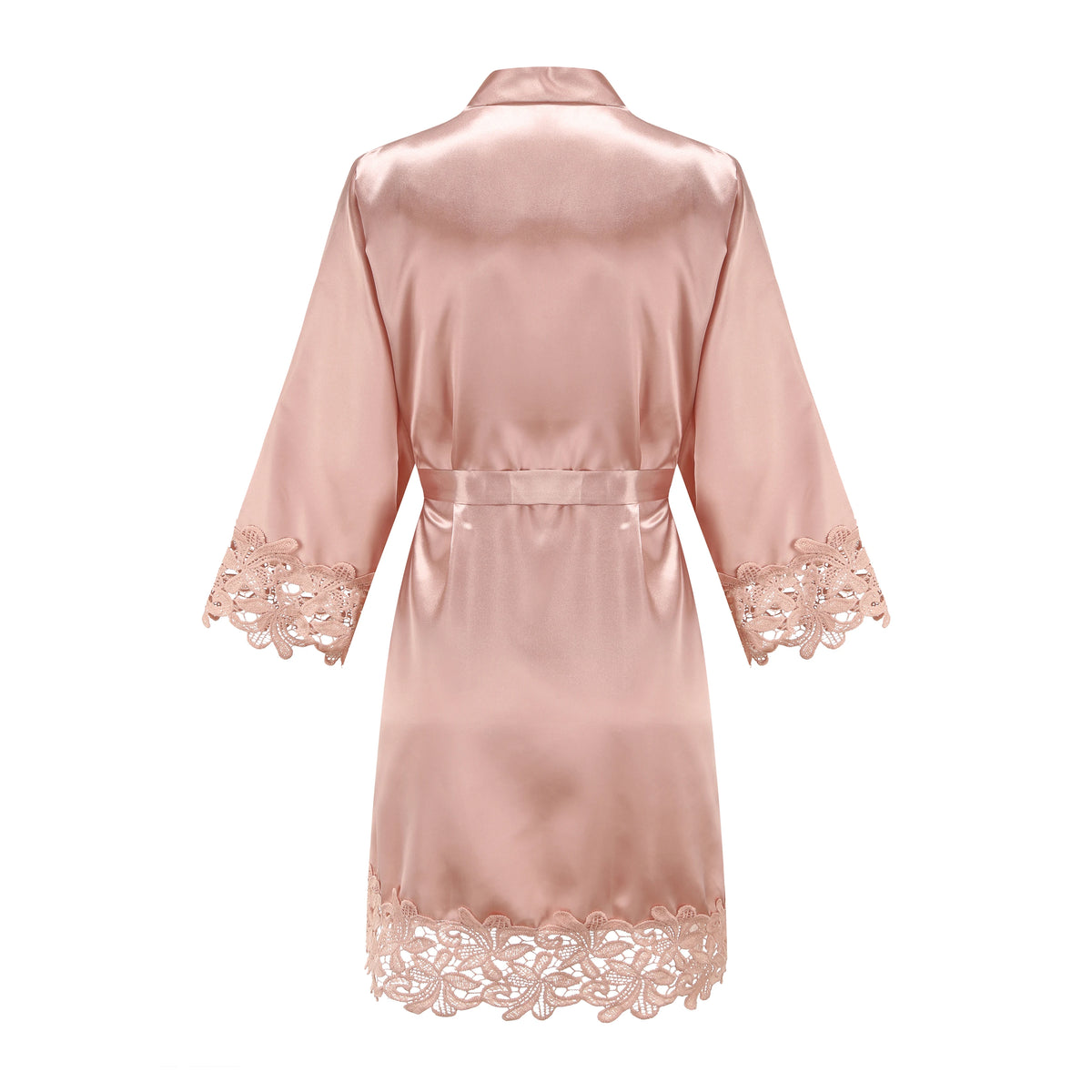 Rose Gold Satin Lace Bridesmaid Robe | Elegant Dressing Gown for Bride & Wedding Party — Bachelorette Gift