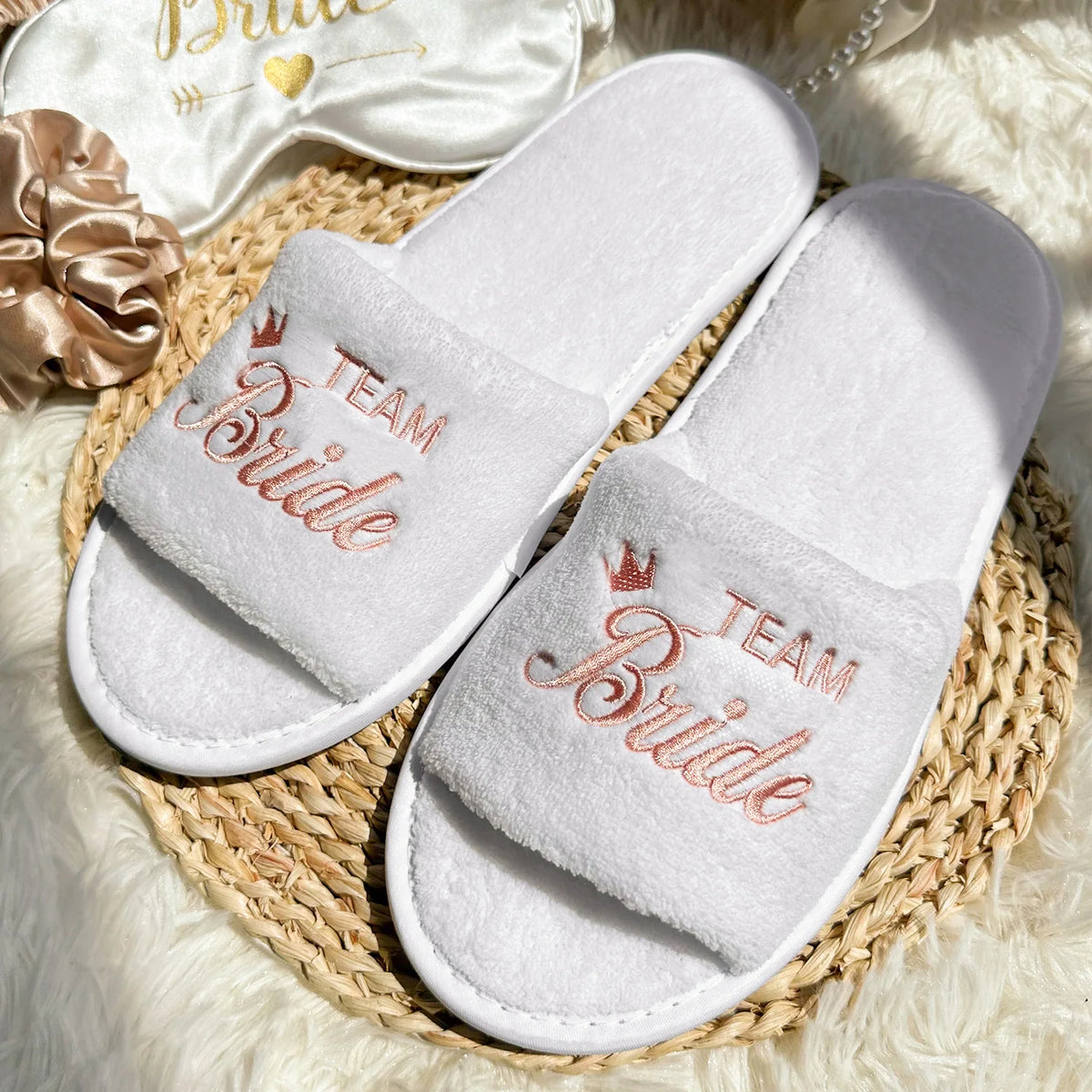 Bridal Party Slippers – Open-Toe Slide-On Wedding Shoes for Bride & Bridesmaids