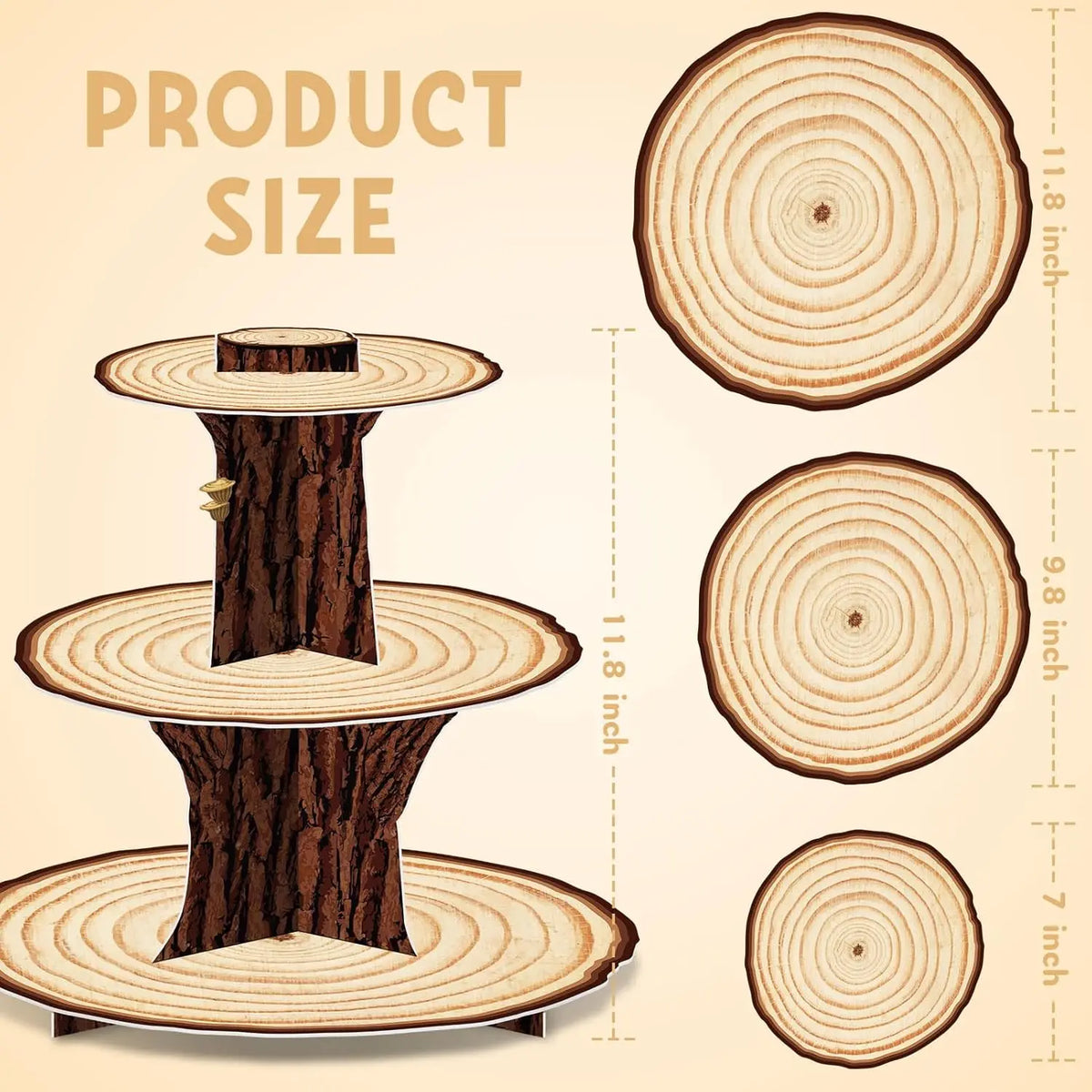 3-Tier Wooden Cupcake Stand | Rustic Wood Dessert Tower for Weddings, Baby Showers & Western Party Décor