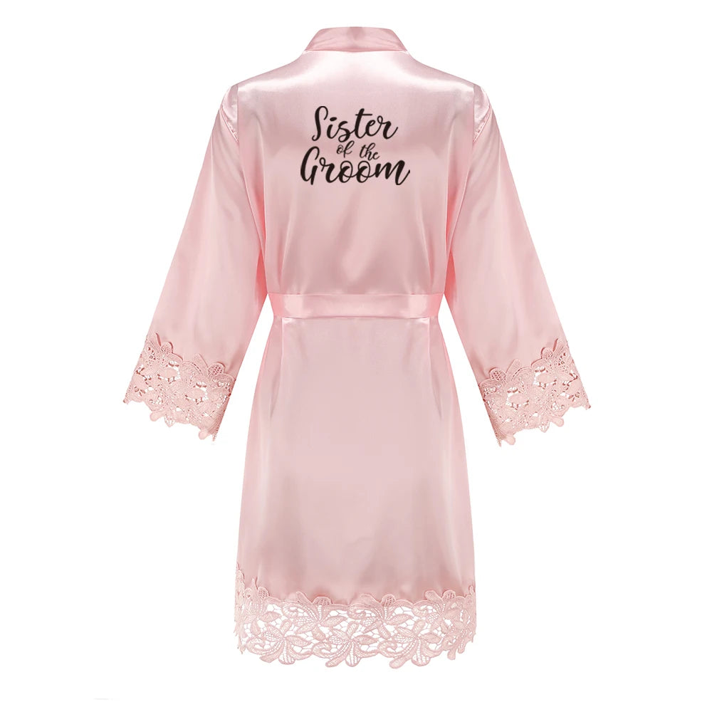 Rose Gold Satin Lace Bridesmaid Robe | Elegant Dressing Gown for Bride & Wedding Party — Bachelorette Gift