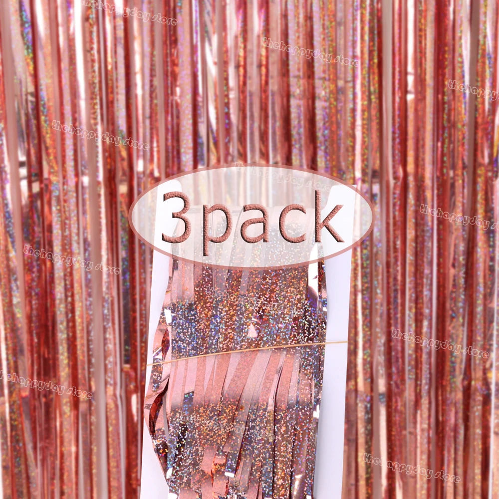3-Pack Metallic Foil Tinsel Fringe Curtains | Glitter Party Backdrop for Bachelorette, Bridal Shower & Wedding Décor