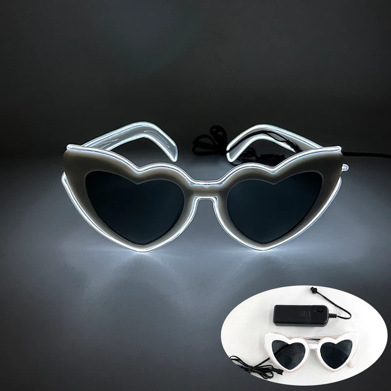 LED Glowing "Just Married" Heart Glasses – Bridal Party & Wedding Celebration Novelty Sunglasses