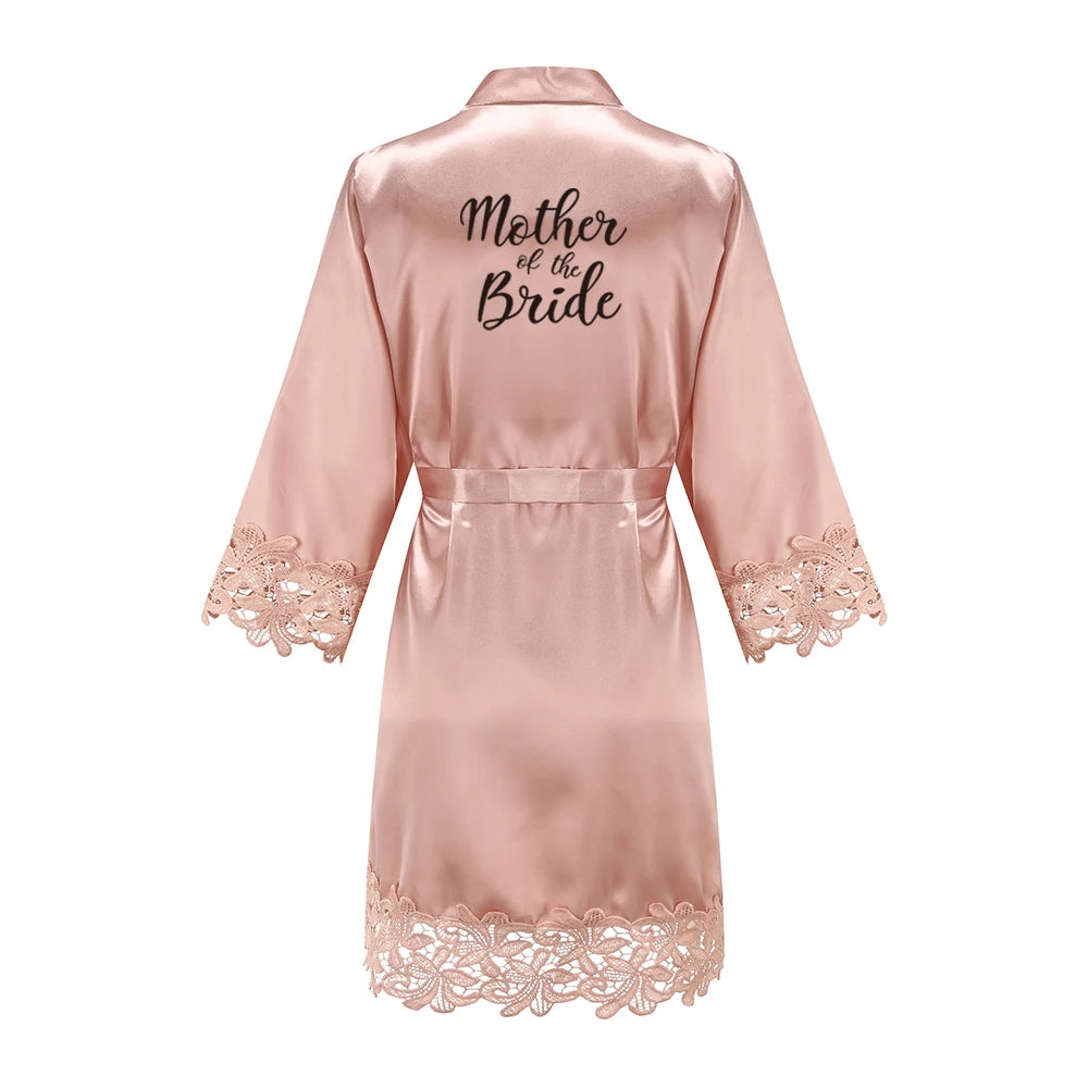 Rose Gold Satin Lace Bridesmaid Robe | Elegant Dressing Gown for Bride & Wedding Party — Bachelorette Gift