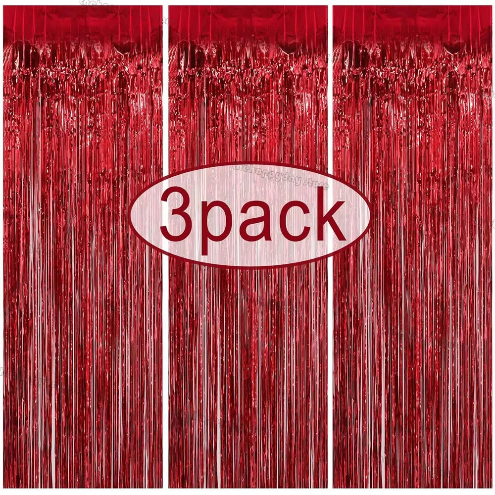 3-Pack Metallic Foil Tinsel Fringe Curtains | Glitter Party Backdrop for Bachelorette, Bridal Shower & Wedding Décor