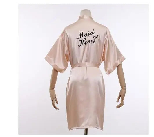 Floral Kimono Bridesmaid Robe | Short Satin Bridal Dressing Gown