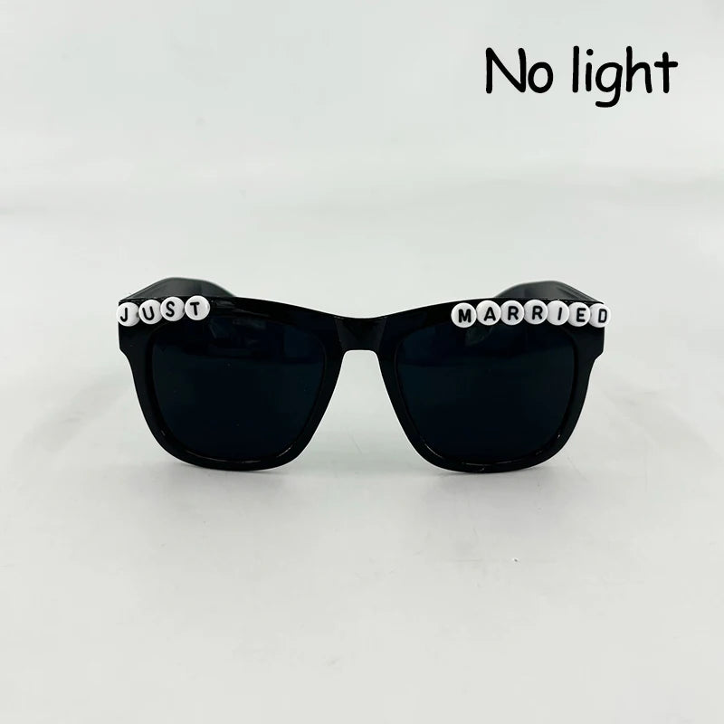 LED Glowing "Just Married" Heart Glasses – Bridal Party & Wedding Celebration Novelty Sunglasses