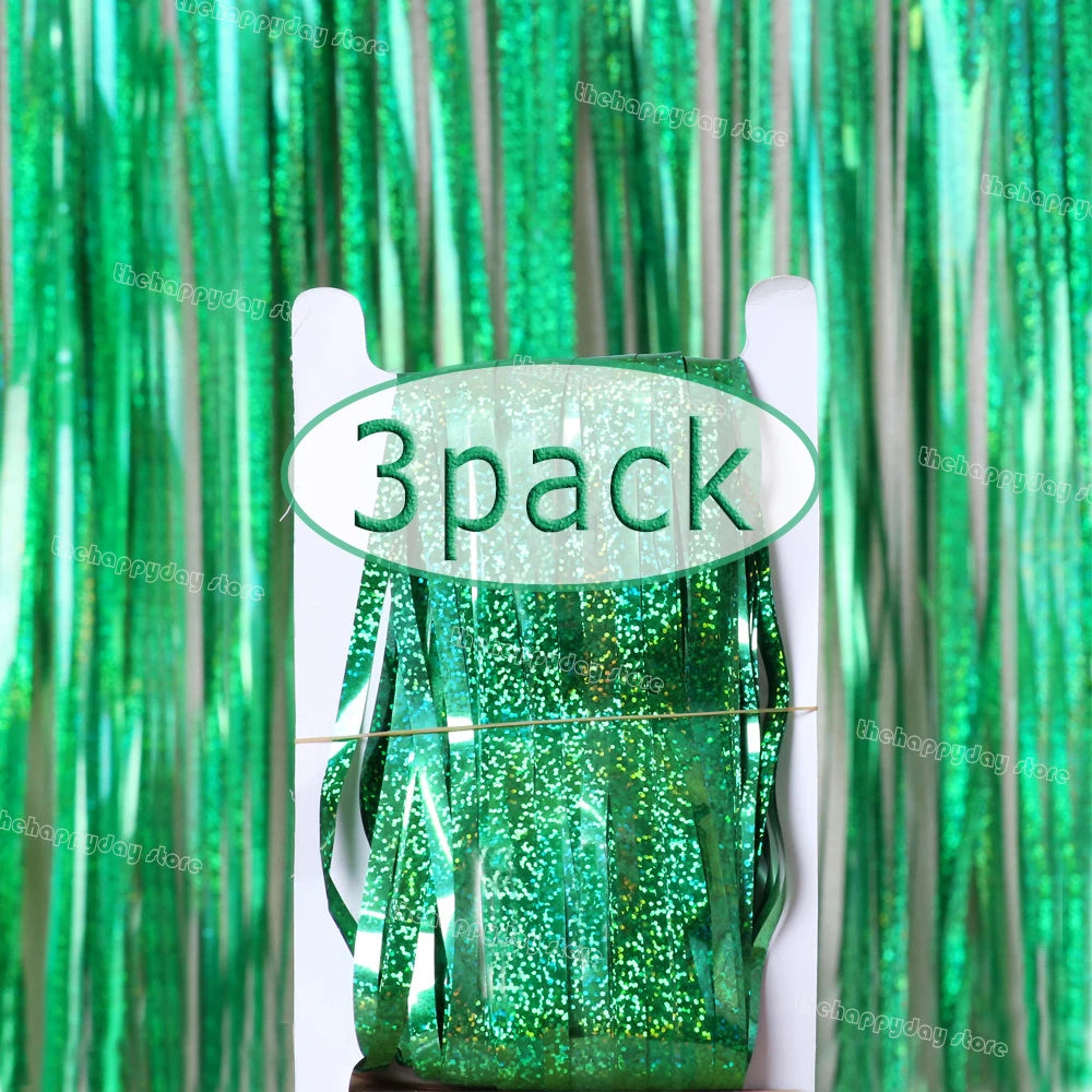 3-Pack Metallic Foil Tinsel Fringe Curtains | Glitter Party Backdrop for Bachelorette, Bridal Shower & Wedding Décor