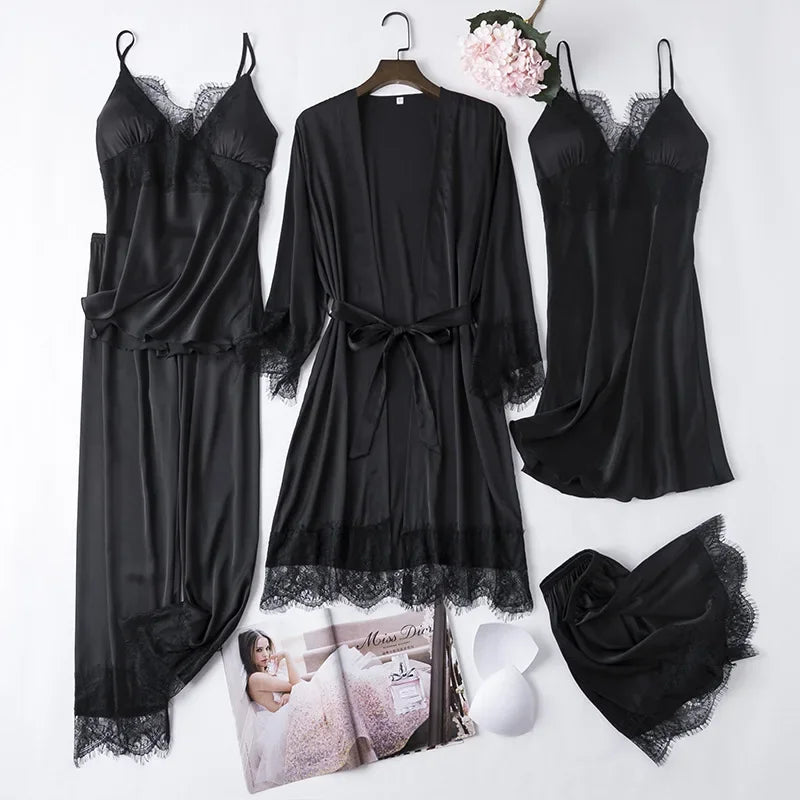 Bridal Satin Pajama Set – 5-Piece Bride Robe, Nightgown & Sleepwear Collection